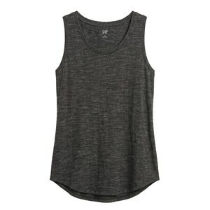 Gap‎ Luxe Tank Top Women Small Black Spacedye Sleeveless Curved Hem 354583-04